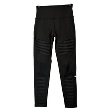 Alo Yoga Moto Leggings in Charcoal Gray Glossy High Waisted Panels - XSmall