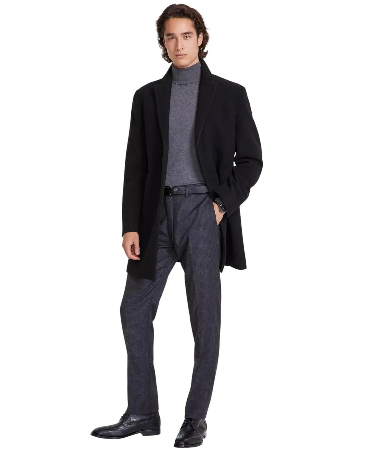 Calvin Klein Men's Wool Prosper X-Fit Overcoat Coat 36S Black