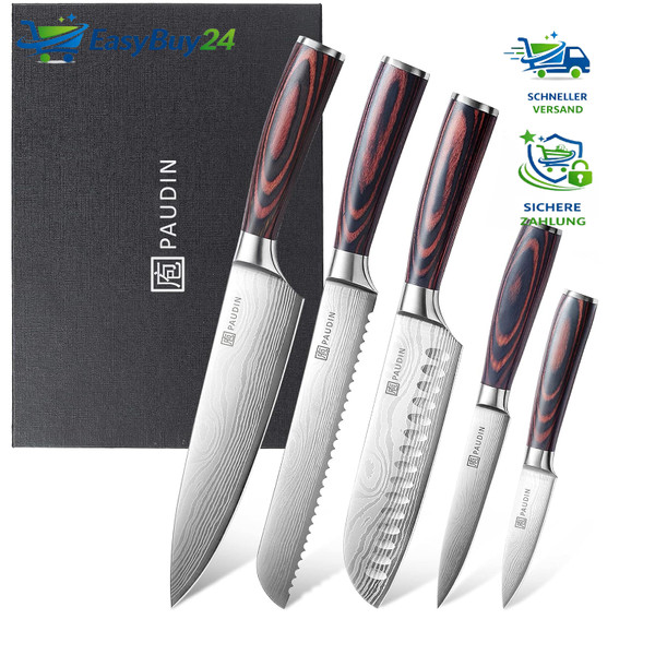 KüChenmesser Set 5-Teilig Carbon Edelstahl Ultra Scharf Mit Chefmesser-image