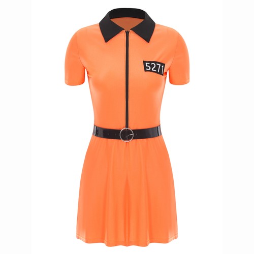 Damen Gefangener Kostüm V Ausschnitt Bodysuit Kleid High Cut Häftling Kostüm - Picture 28 of 34