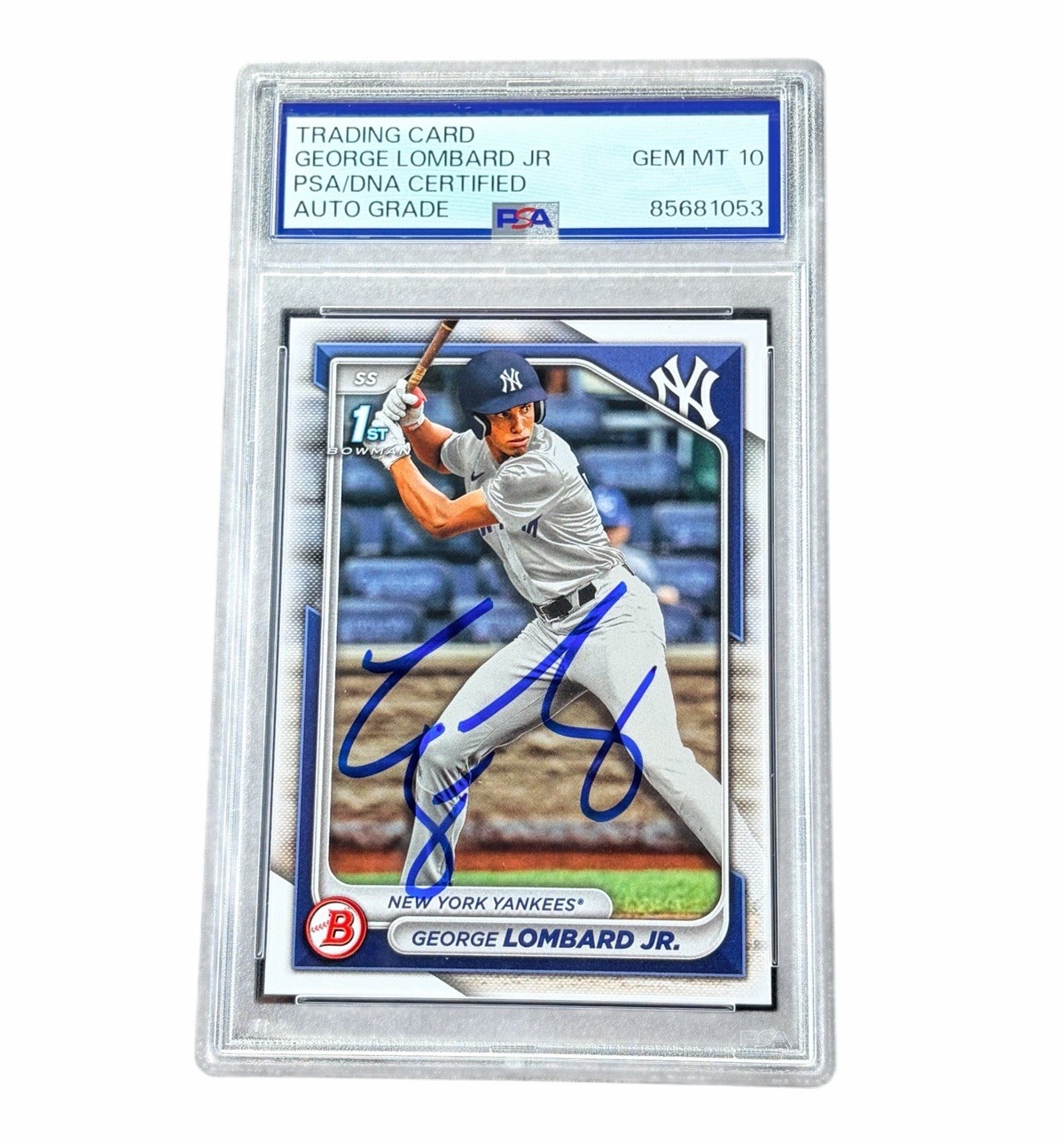 George Lombard Jr Signed Card 2024 1st Bowman Paper Auto New York Yankees PSA 10