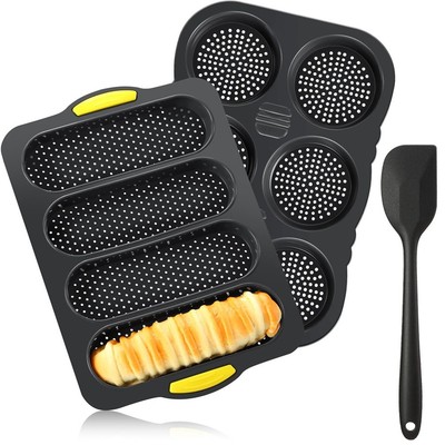 Silikon Französische Brotform und Hamburger Brötchenform Set Antihaft 4 Backblech 9320