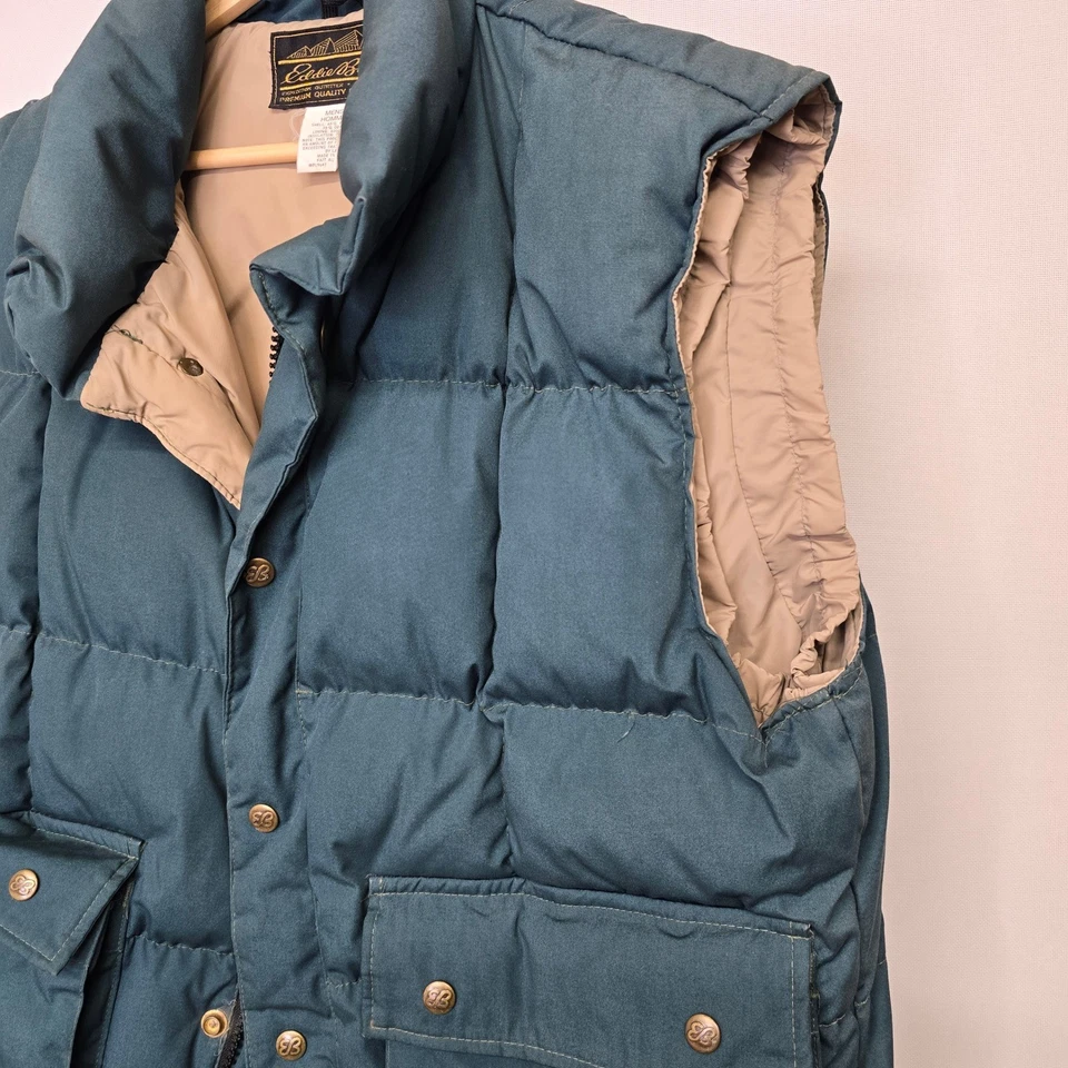 Chaleco de Colección Eddie Bauer Para Hombres M Mediano Premium Plumón de Ganso Verde Exterior Puffer Foto 3 de 4