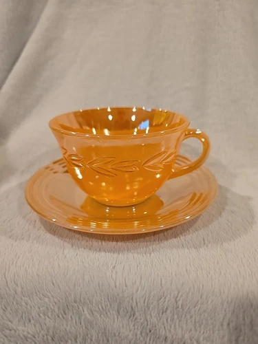Vintage Fire King Peach Lusterware Teacup And Saucer Set