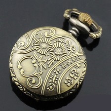 Small Quartz Pocket Watches with Sweater Chain Boy Girl Steampunk Bronze Gifts