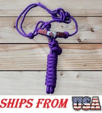 Padded Beaded Noseband Braided Rope Halter with 8ft Matching Lead Purple, Full 