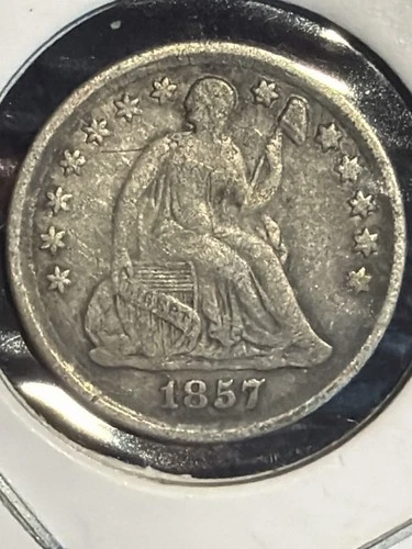 1857 Seated Liberty Dime – Silver – Pre-Civil War U.S. Coin – Circulated