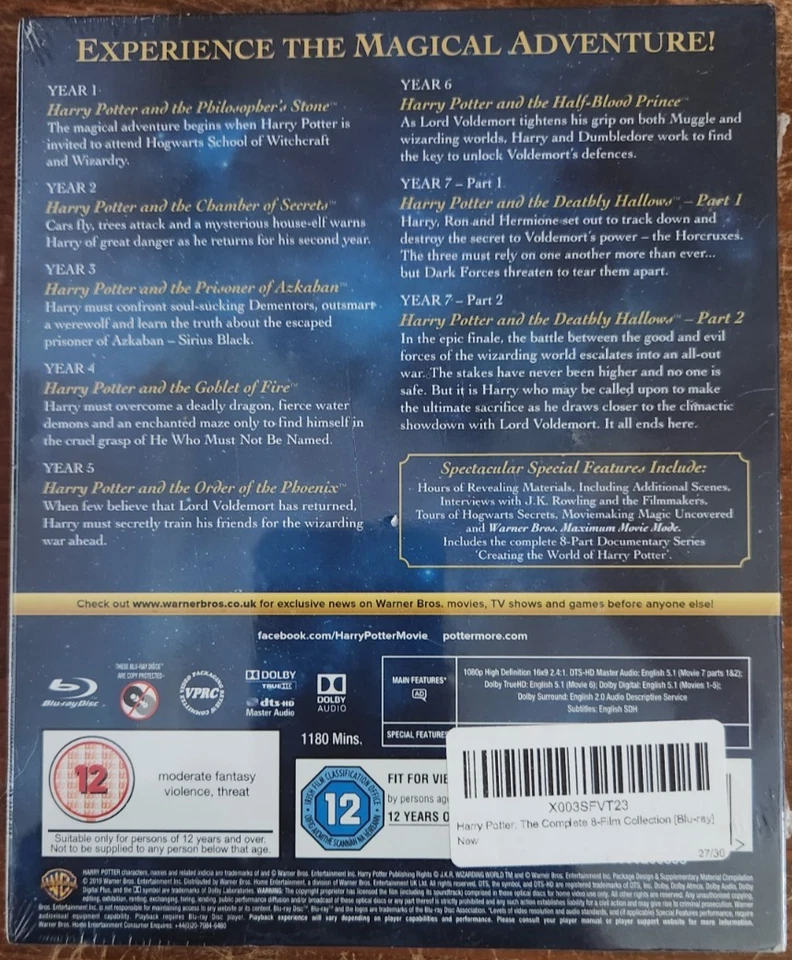 Harry Potter: Complete 8-film Collection (Region Free Blu-ray) Free Shipping - Image 2 of 2