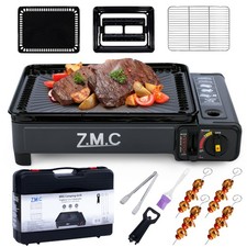 ZMC 2in1 Gaskocher Camping-Kocher + Gasgrill inkl. Gaskartuschen, Grillplatte