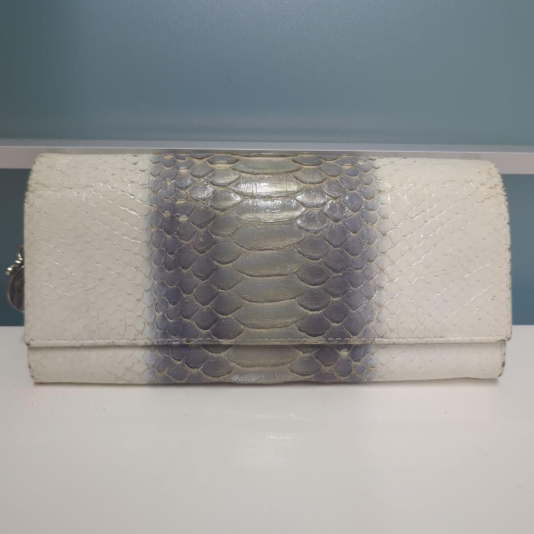 Dior White Gray Snake Leather Folded Wallet with Elegant Design