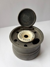 Antique Victorian Pewter Inkwell porcelain ink pot Vintage Norwich Mann Egerton