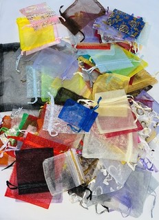 100 Imperfect Organza Gift BAGS Mixed Colours & Sizes Plain & Patterned