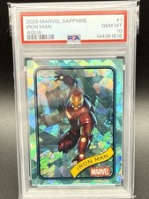 2025 TOPPS CHROME MARVEL SAPPHIRE EDITION AQUA #1 IRON MAN 6/75 PSA 10 POP 3