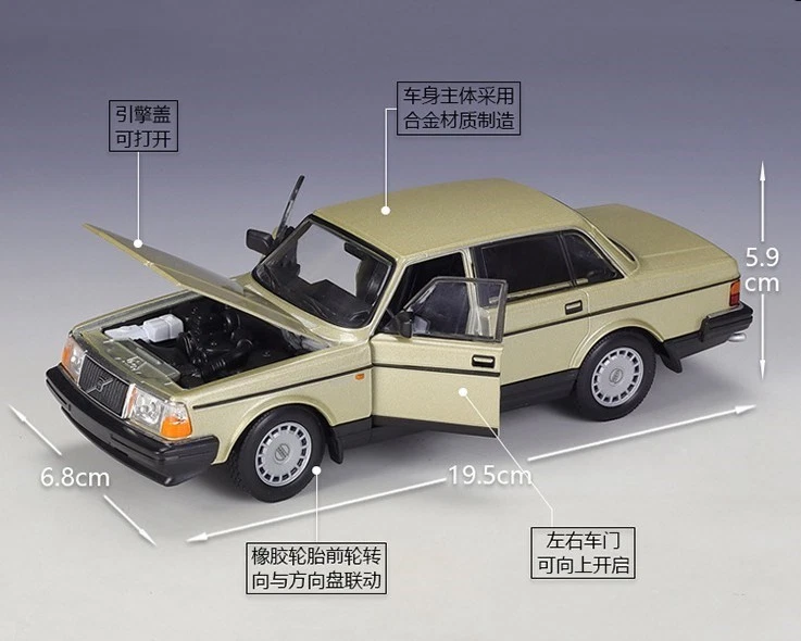 Welly 1:24 VOLVO 240GL Diecast Metal Model Car Vehicles Black - Image 3 of 4