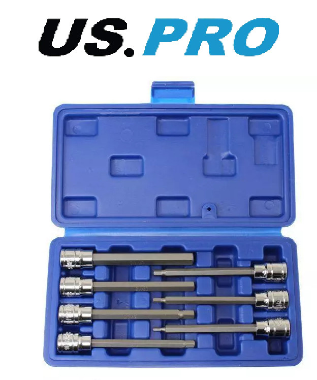 US PRO Extra Long Hex Bit Socket Set 3/8"" Allen Keys H3 4 5 6 7 8 10mm 1399