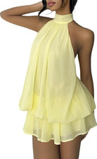 SHINFY Women's Chiffon Halter Flowy Ruffle Backless Birthday Mini Dress