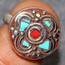Nepali Tribal Tibetan Turquoise Red Coral Nepali Tribal Ring US 7 AU q652