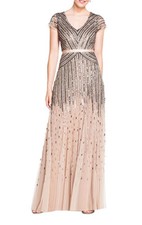 Adrianna Papell Women's Long Beaded Sequins Dress Size 8 Blush Pink AUTHENTIC