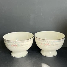 Noritake Rothschild 7293 Set Of 2 Footed Bowls Ivory China Platinum Trim