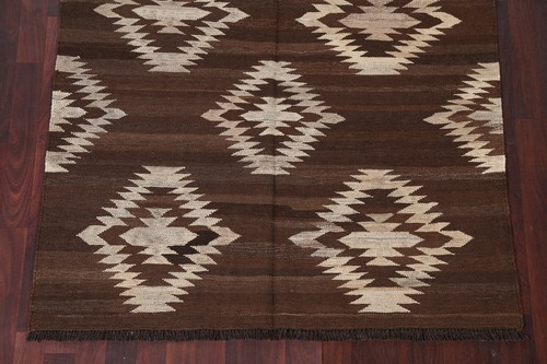 Flat Weave Natural Dye Kilim Rug 4x7 Ft Geometric Wool Carpet Brown Tribal Rug - Picture 6 of 19