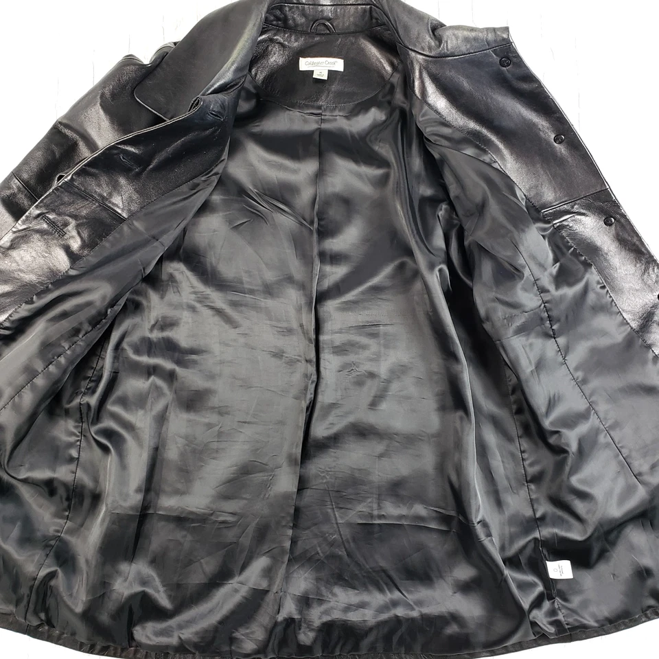 Coldwater Creek женщин средний легкий черный кожаный пальто середины бедра 2 кармана - Изображение 4 из 4