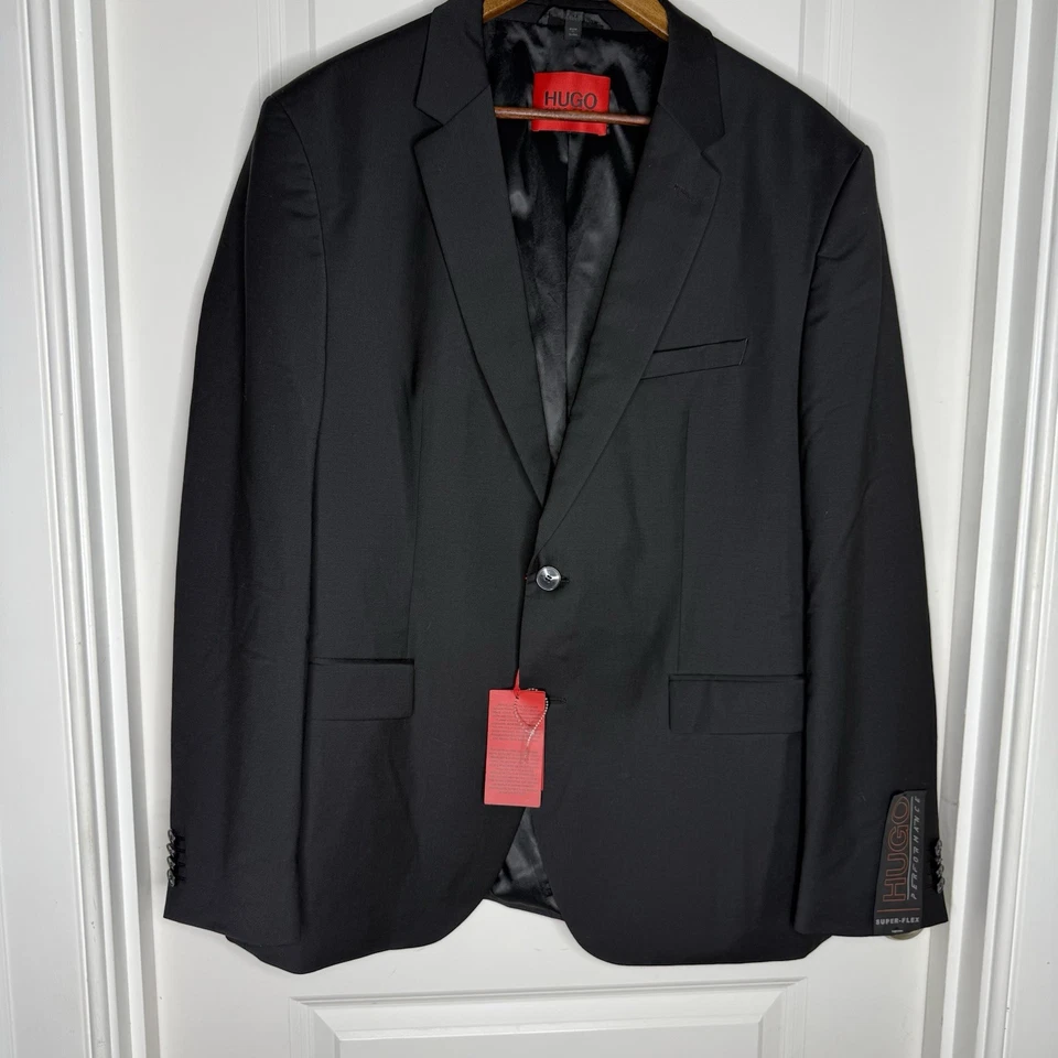 NWT Hugo Boss Mens Modern Fit Super Flex Windowpane Suit Jacket Black 44R - Image 2 of 4
