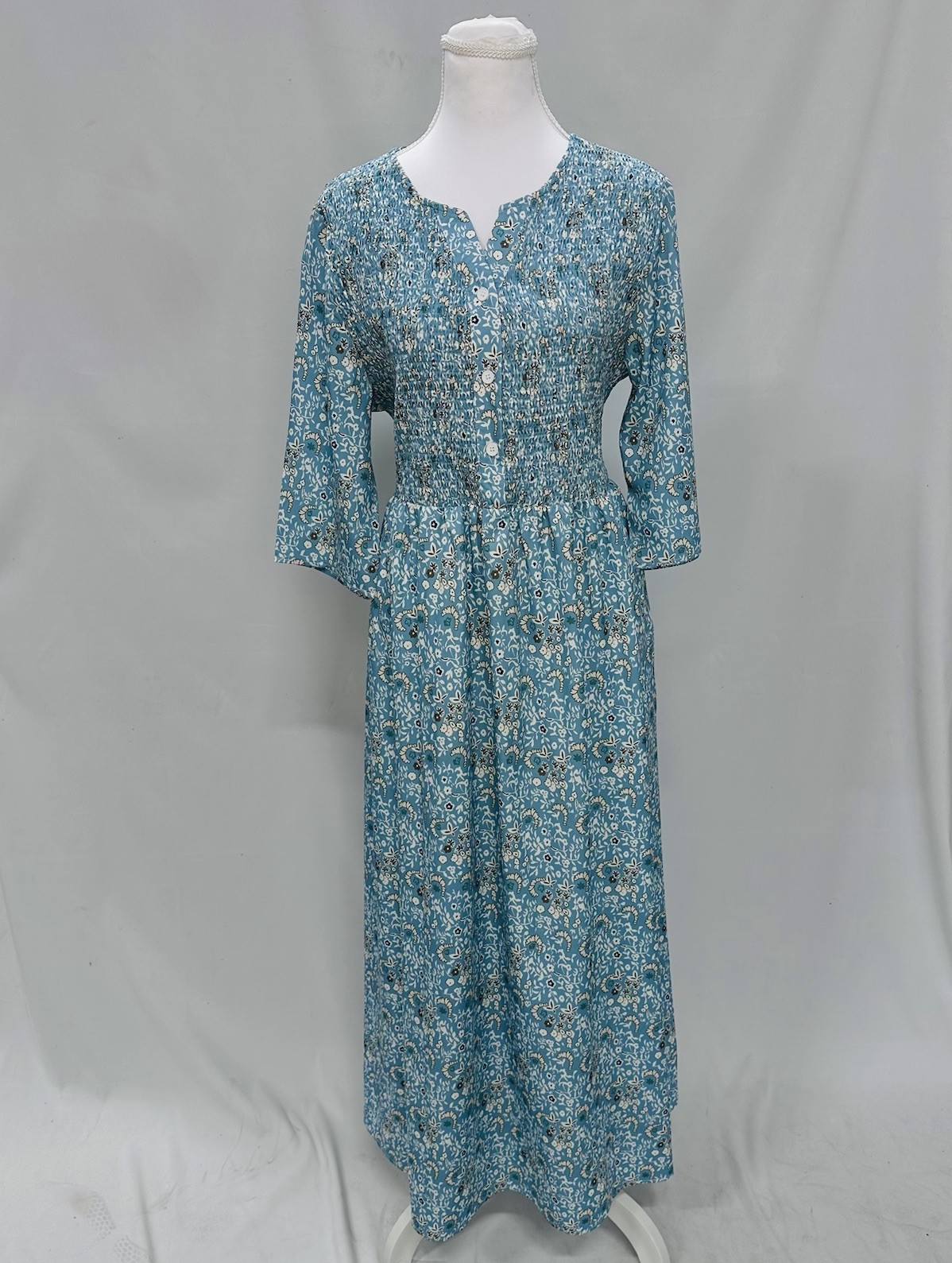 Unbranded Smocked Floral Prairie Maxi Dress Blue Cottagecore Size XL Romantic