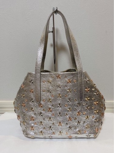 Jimmy Choo Sofia Star Stud Leather Tote Bag Silver Women's Authentic Used