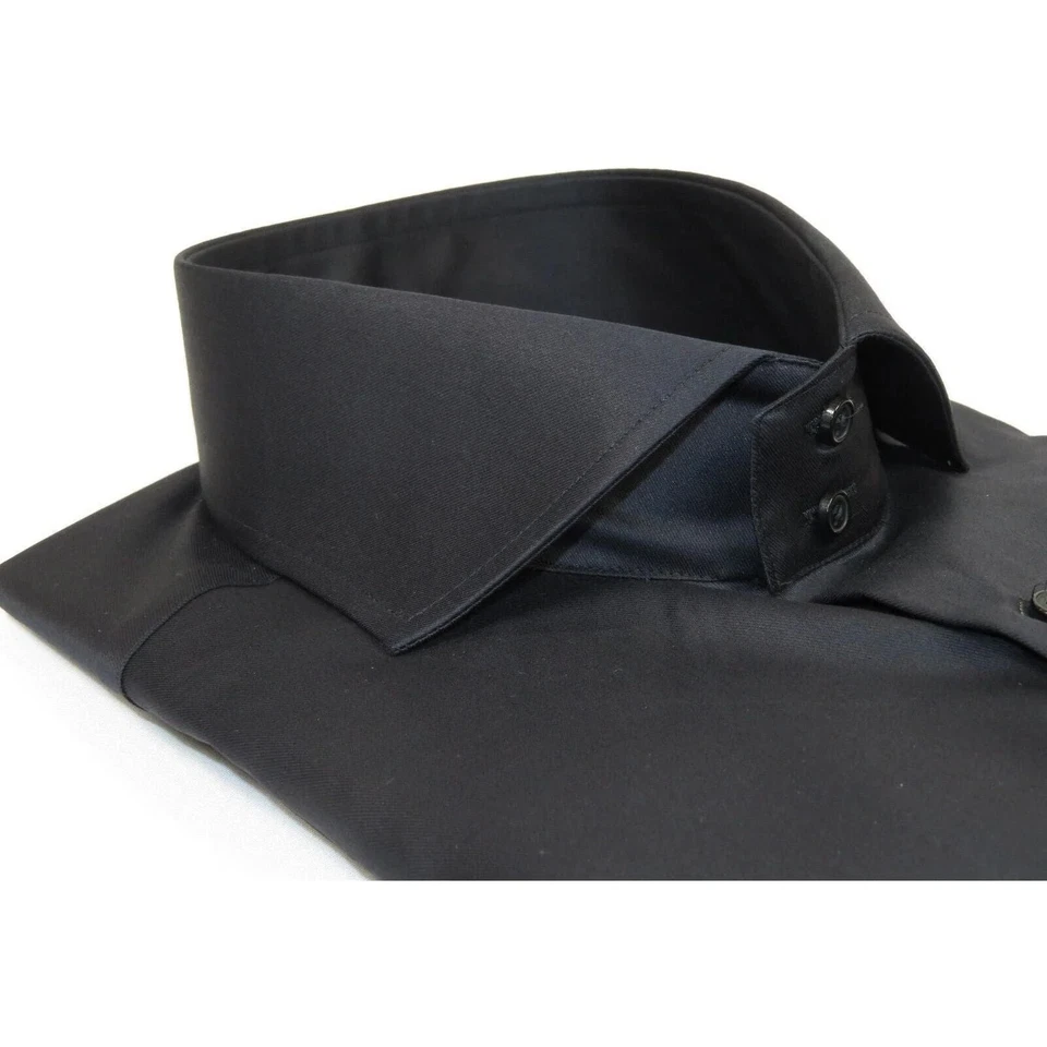 Camisas sociais masculinas AXXESS Turquia 100% algodão egípcio macio 224-07 preto sólido - Imagem 4 de 4