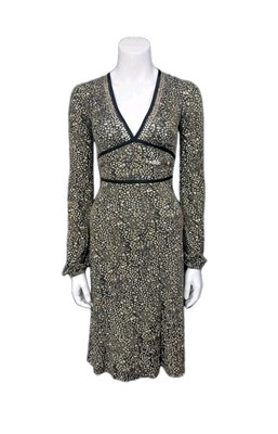 LIU JO dress 100% viscose floral 34/36 millefleur sequin waistband long sleeve