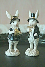 Clayre & Eef, Deko Hase, Hasenpaar, elegant in schwarz, weiß, Gold, 10 cm