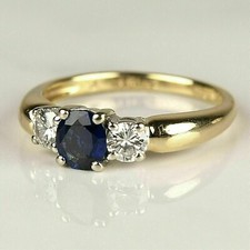 2Ct Round Cut Lab Created Blue Sapphire Three Stone Ring 14k Yellow Gold Plated