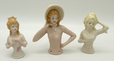 Fine Porcelain Half Dolls set of 3 for pincusion or broom craft hand painted