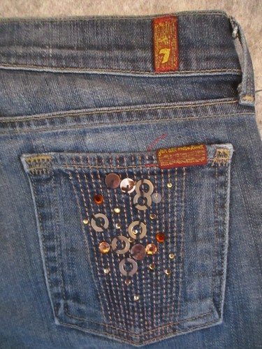 Seven 7 For All Mankind Jeans Damen 26 Blau Denim Straight Pailletten Retro 28x29 - Bild 5 von 18