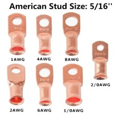 10PCS AWG Battery Cable Ends Lugs 5/16'' Copper Ring Terminals Wire Connectors