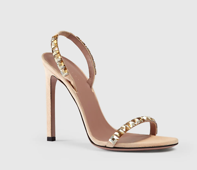 Gucci Mallory Crystal-Embellished Nude Pink Sandals Z5172* Size