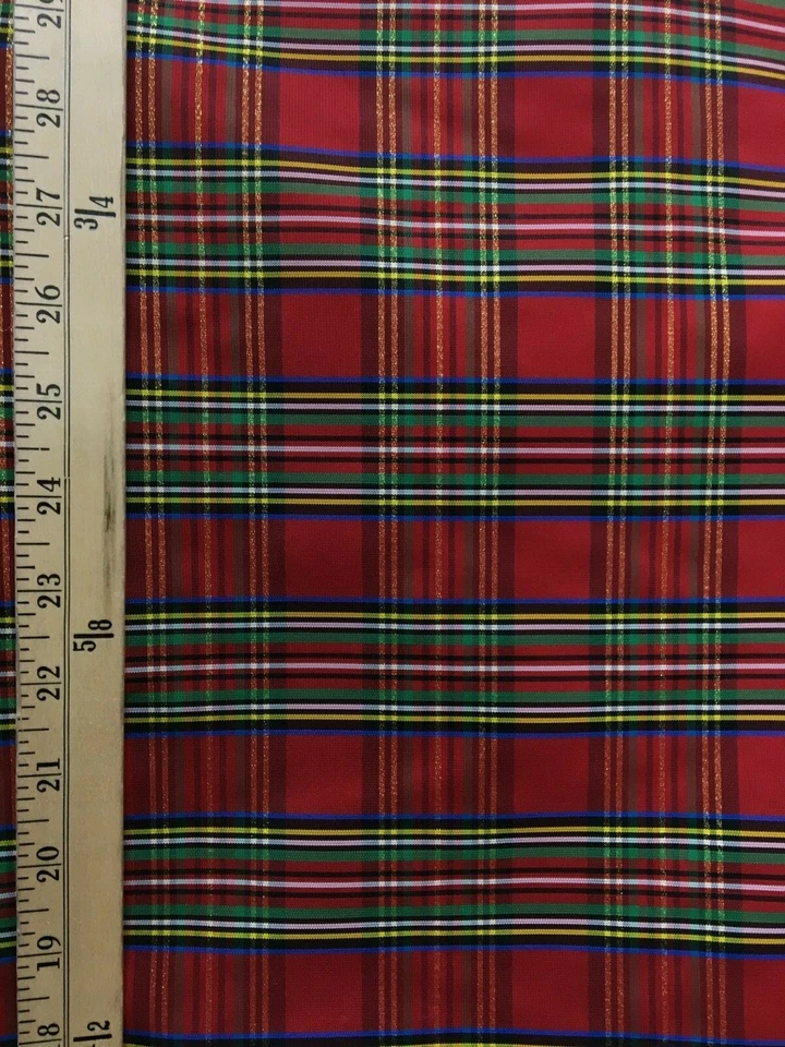 TELA DE TAFETÁN A CUADROS METALIZADA MULTICOLOR ROJA (60 pulg.) Vendido por yarda Foto 2 de 4