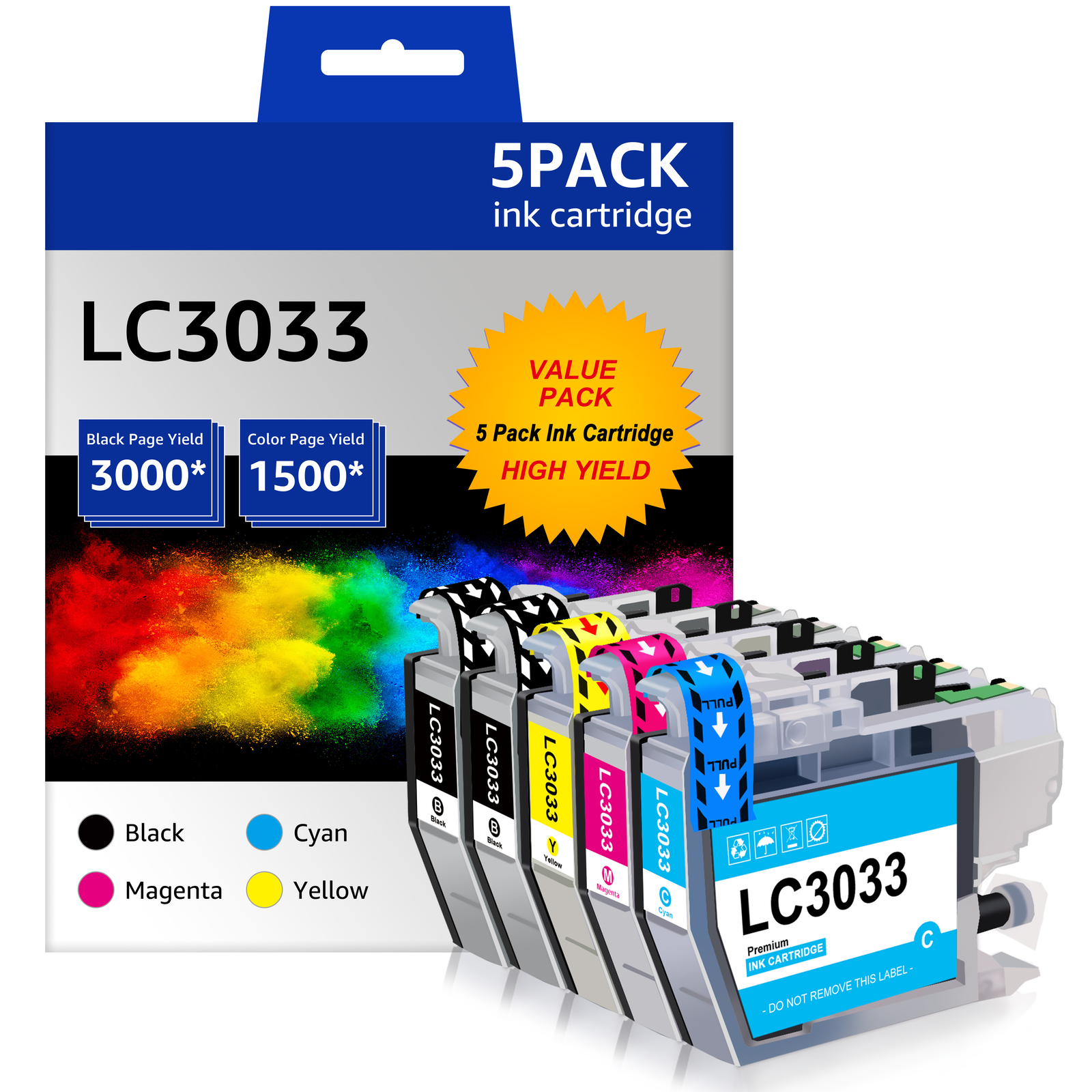 5Pack LC3033 Black Color Ink Cartridge for Brother MFC-J805DW MFC-J995DWXL