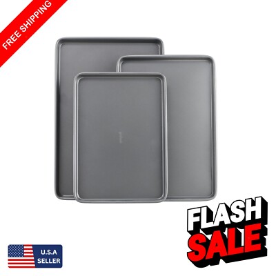 3-Pack Nonstick Baking Sheets - Durable Carbon Steel for Perfectly Baked Goods