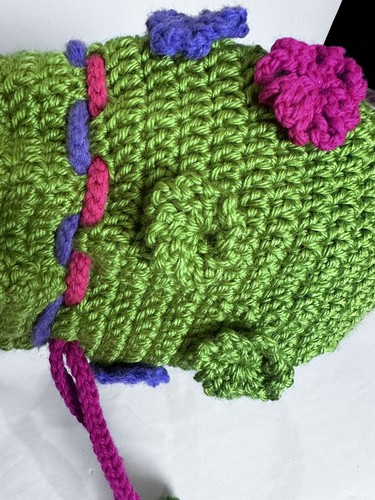 Vintage Handmade Crochet Purse Drawstring With Lining Round Pouch Flower Design - Picture 16 of 22