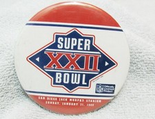Superbowl XXII Button Pinback Denver Broncos Washington Redskins 1988 Official