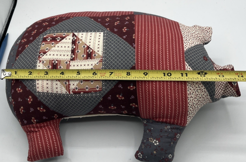 Vintage Quilted Patchwork Pig Accent Throw Pillow Rustic Farmhouse Cottage Decor - Picture 6 of 10