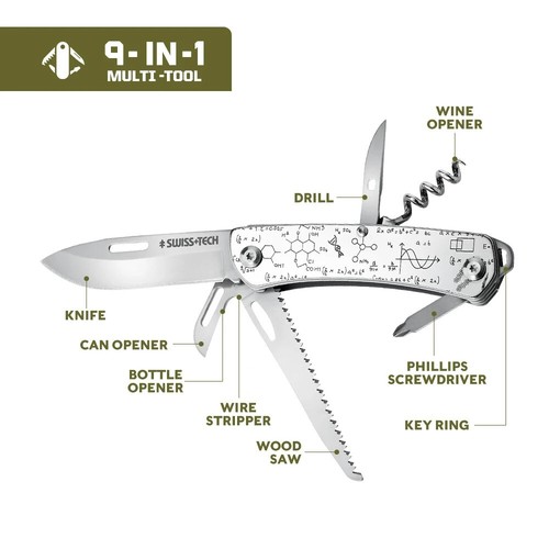 SWISS+TECH 9-IN-1 Multitool Pocket Knife Stainless Steel Tactical EDC Tool New - Picture 2 of 25