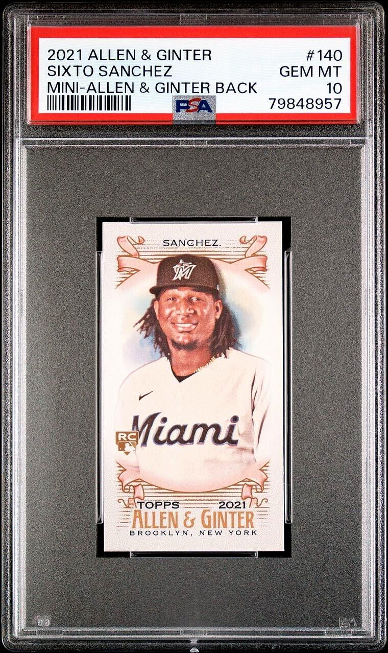 2021 Topps Sixto Sanchez #140 (MINI A&G) (ROOKIE) PSA 10 GEM MINT (RARE: Pop 1)