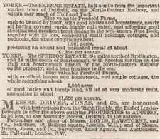 1909 The Skerne Estate and the Speeton Estate Yorkshire For Sale 