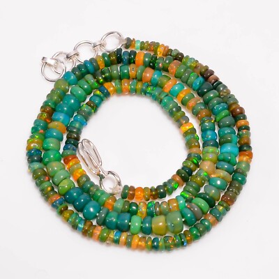 Green Ethiopian Opal Gemstone Rondelle Smooth Beads Necklace 17-18'' A-4463
