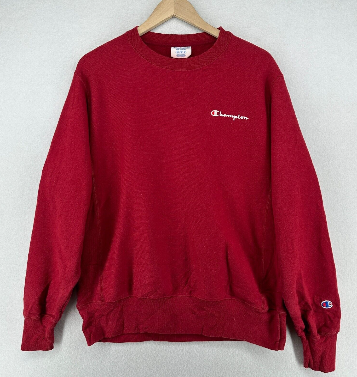 Champion Men's M Reverse Weave Long Sleeve Fleece Pullover Sweatshirt in Red-image