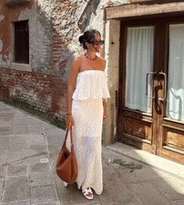 ZARA NWT WOMAN SS24 JACQUARD KNIT BANDEAU DRESS WHITE  5802/017