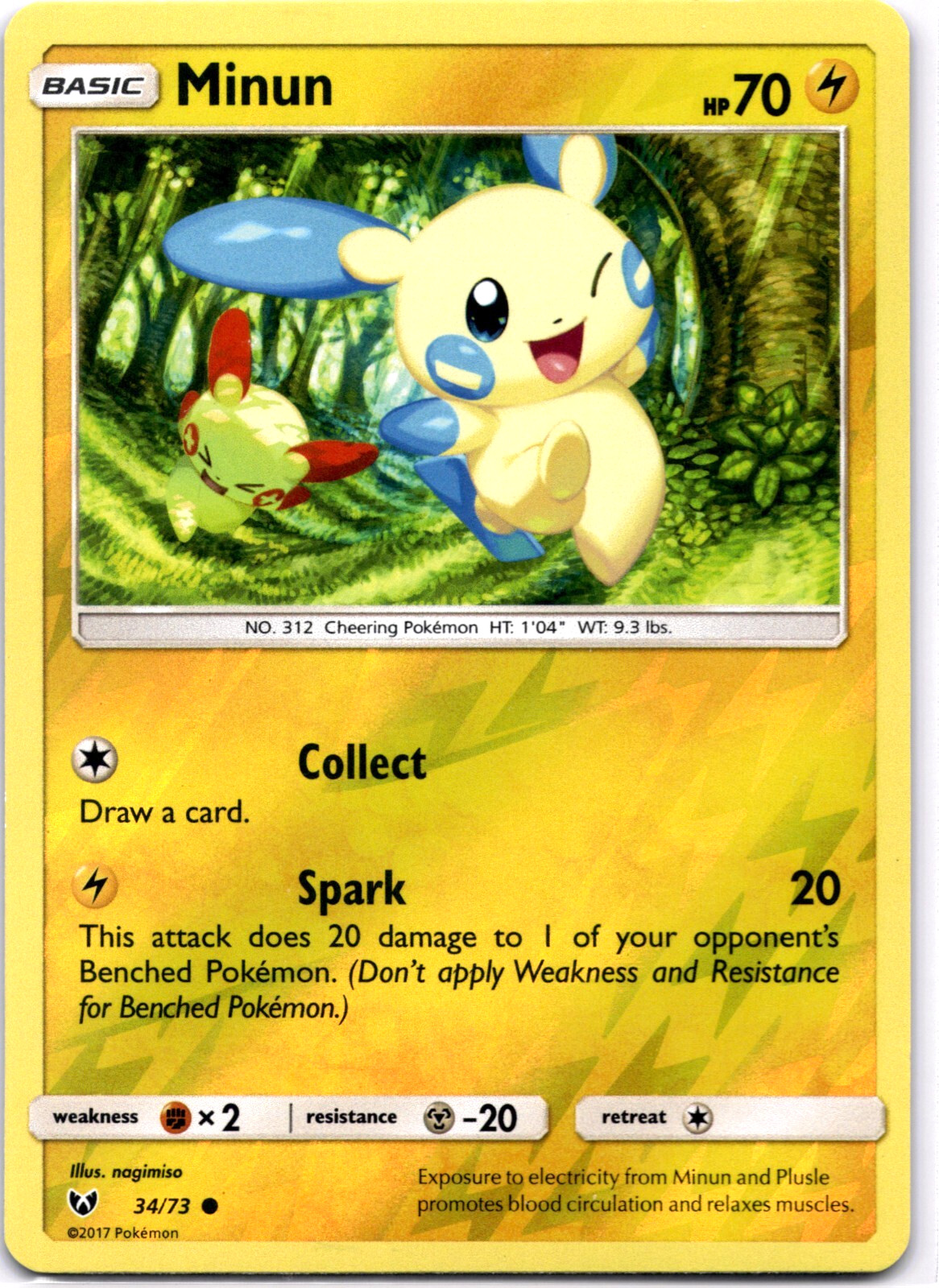 Pokemon TCG Minun 34/73 Shining Legends Reverse Holo Rare Near Mint