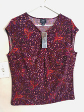 Chaps Womens Blouse 1X Plus Floral Purple Shirt Tank Top Sleeveless V-Neck Boho
